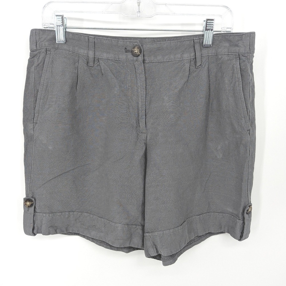 J Jill Linen Blend Shorts Women 10 Gray Cuffed Resort Coastal Neutral Casual
